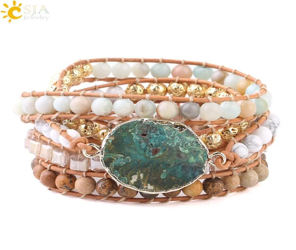 CSJA Women Wrap Bracelets Natural Gemstone Beads Ocean Agate Charms Gold Beaded Jewelry 5 Strand Girl Friendship Boho Bracelet Dro7487419