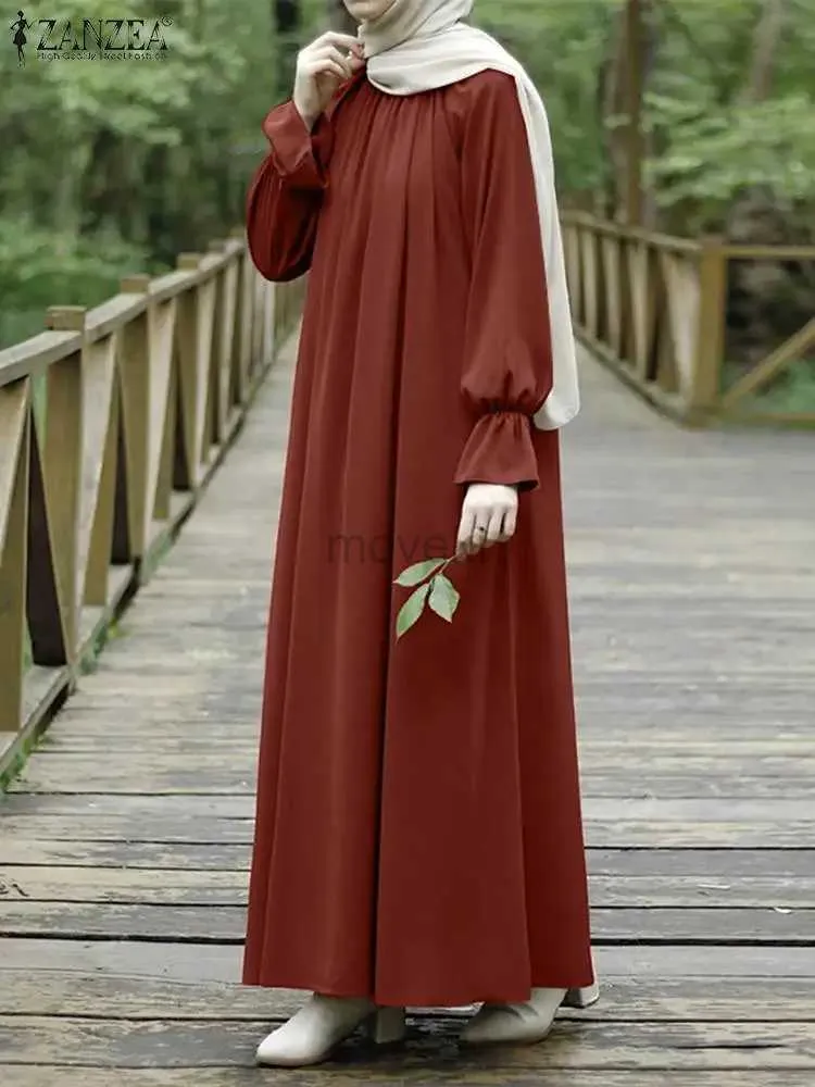 エスニック服ザンゼアファッション女性イスラム教徒アバヤマキシドレススプリング長袖フリルサンドレスローブフェムイスラム服マロカインD240419