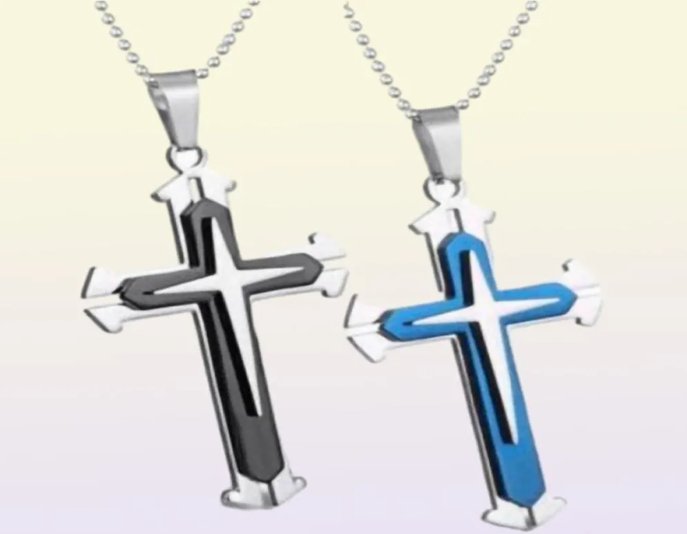 Mens Necklace Pendant Stainless Steel Chain 3 Layer Blue Black Color Jewelry Gifts Fashion Accessories2229662