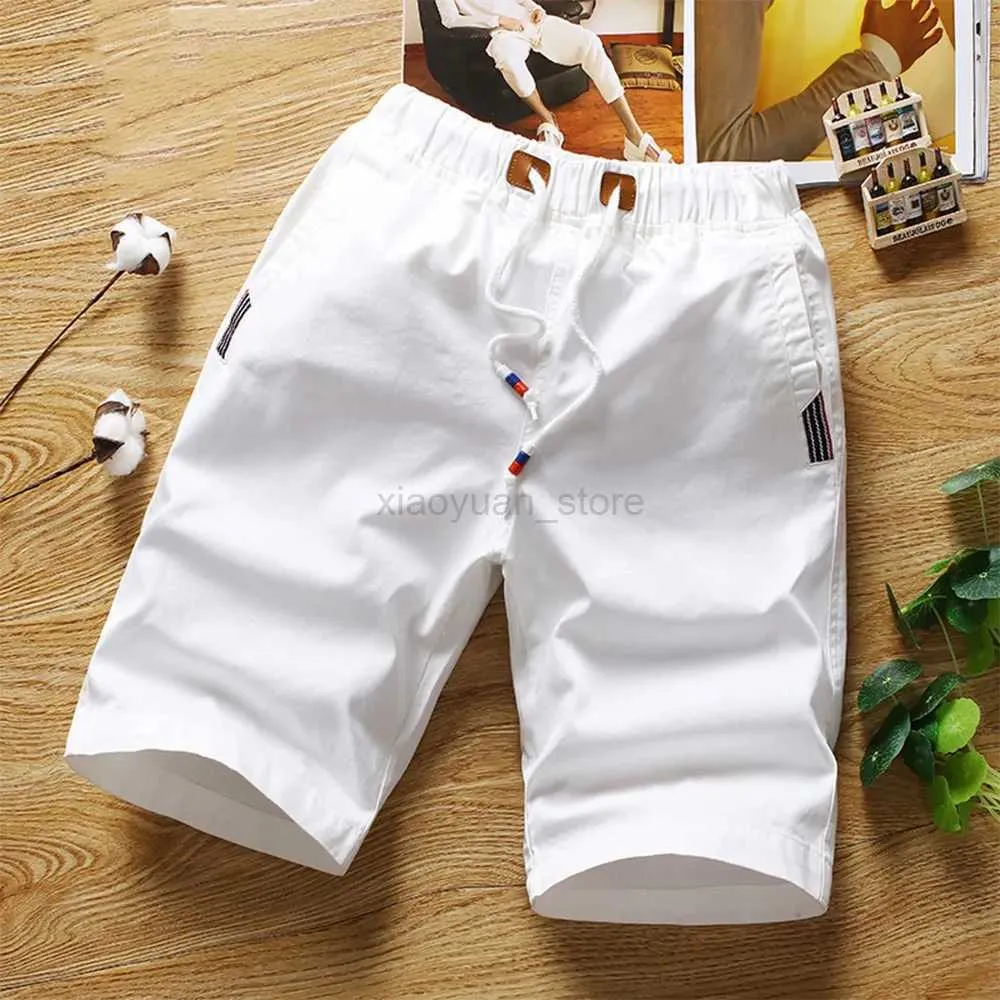 Herren Shorts White Shorts Herren Sommer -Baumwollknie -Länge Bermudas Koreanische Mode 240419 240419