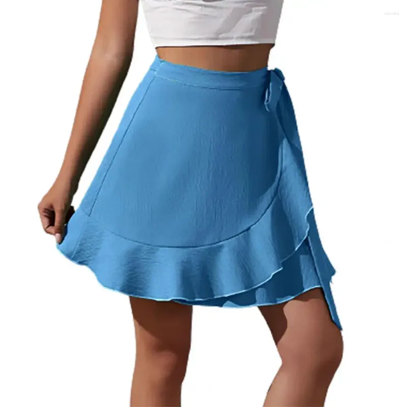 Rokken dames mini rok hoge taille ruches boog-knoop veter a-l-line kleed soft dating feest dame zomer vrouwelijke kleren