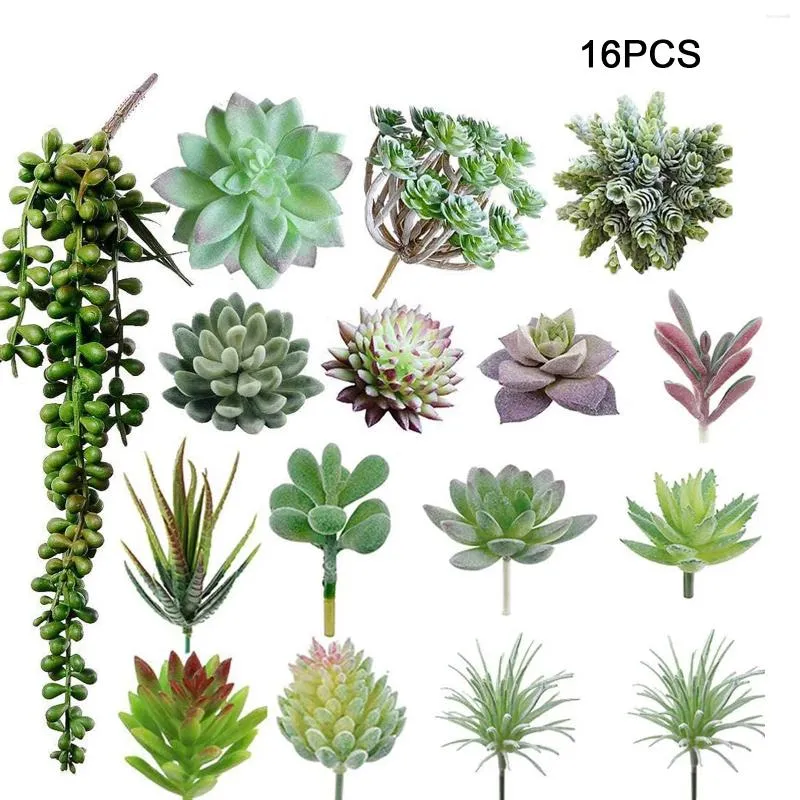 装飾的な花16pcs人工多肉植物設定されていない植物庭の風景ギフトdiy屋内ホーム装飾オフィスミニナチュラルカラー