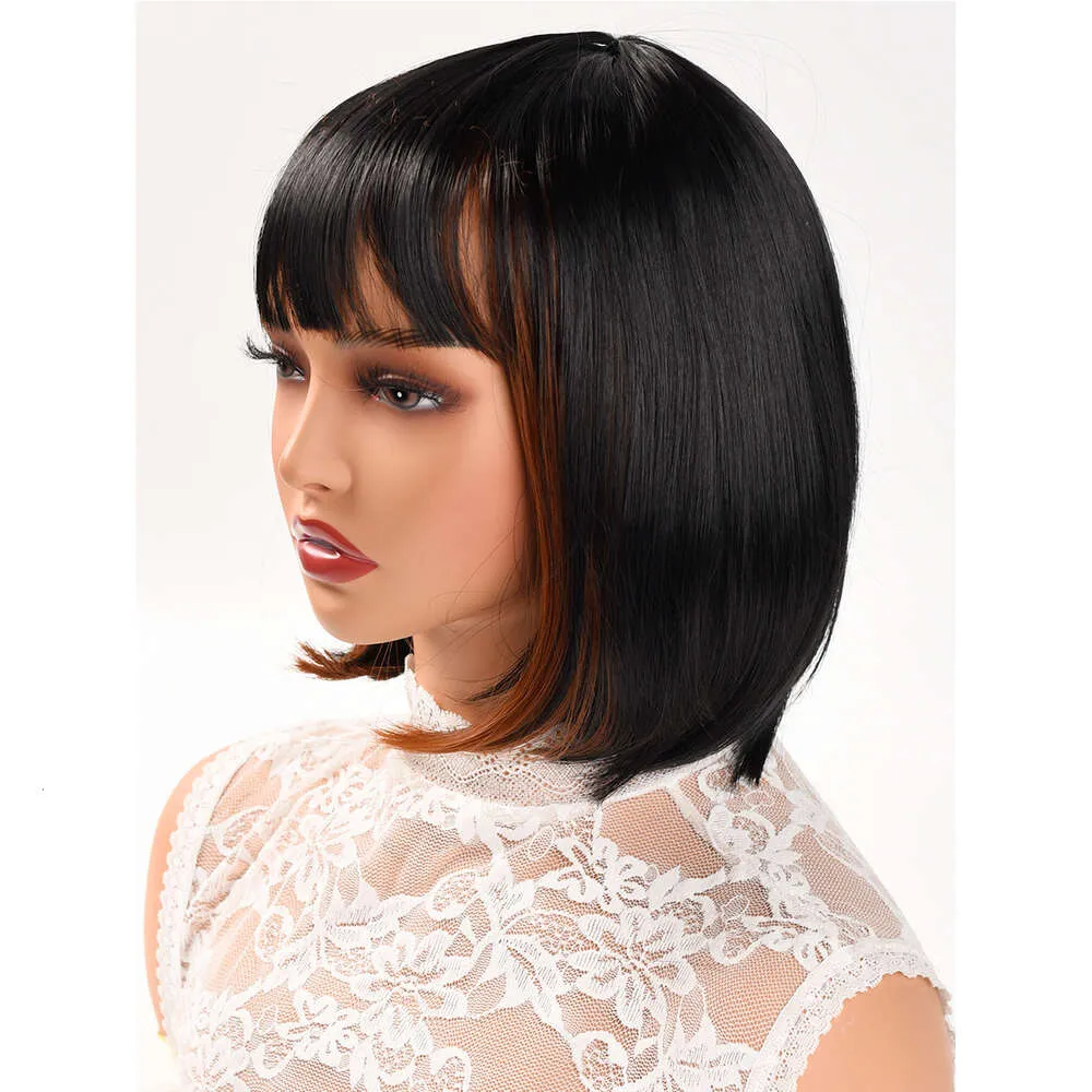 human curly wigs Wig Womens Short Hair Inner Buckle Spot Dyed Full bangs BOBO Head Cover Fashion Cute Rose Inner Mesh Full Head Cover