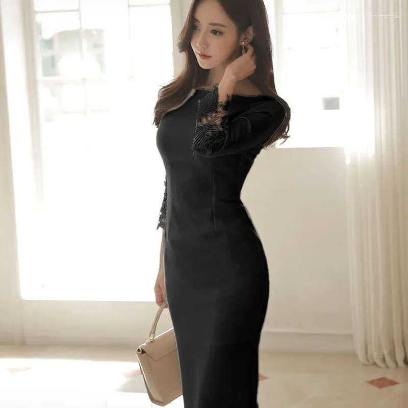 Casual Round Neck Sheath Dress with Lace Stitching and Three-Quarter Sleeves - Elegant Business Temperament OL Style for Women from Dhgate Basic & Casual Dresses - price 46.9 Casual Round Neck Sheath Dress with Lace Stitching and Three-Quarter Sleeves - Elegant Business Temperament OL Style for Women from Dhgate Basic & Casual Dresses - price 46.9