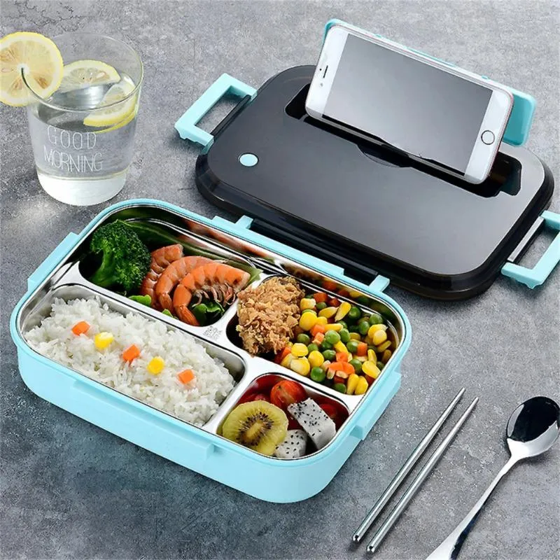 Boîte à lunch à la vaisselle Bento avec cuillère et baguettes 304 Proof de fuite en acier inoxydable pour le bureau de l'école