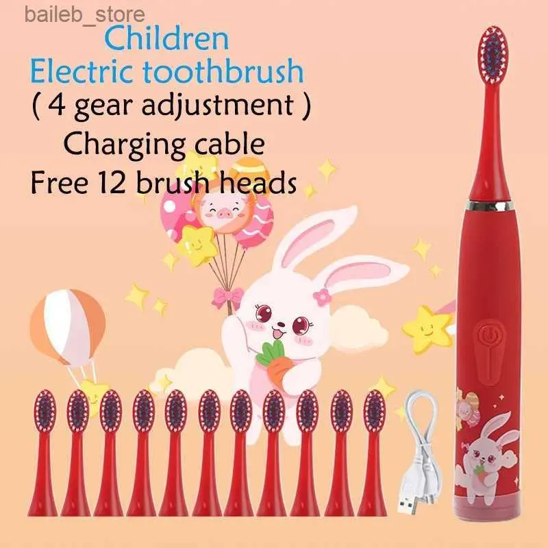 Toothbrush Sonic Electric Toothbrush Cartoon s With 12PCS Replacement brush heads Waterproof Rechargeable Timer Brush for Red Y240419