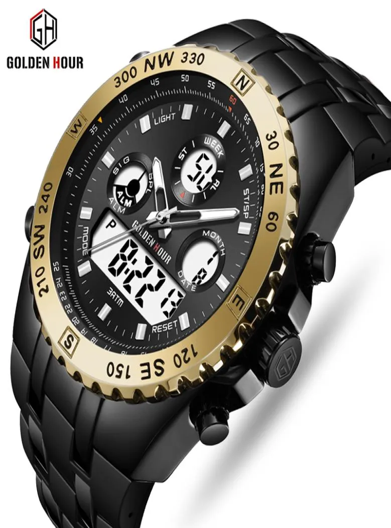 RenOJ Goldenhour Mężczyźni Watch Quarzt Digital Watch Men Dual Display Watch Man Stray zegarki Luminous Male Clock Relogio Masculino5013052