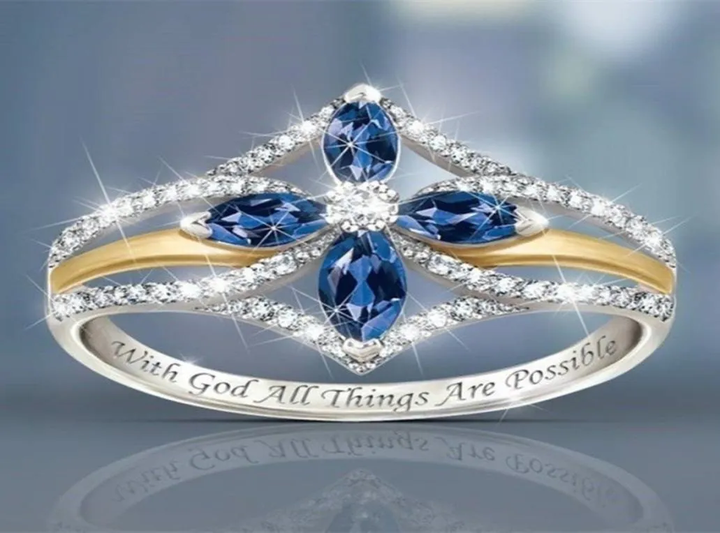 Cluster Korean Fashion Sapphire Four Leaf Flower Horse Eye Diamond Ring Lady Bridecluster Two Color MTEC5236160