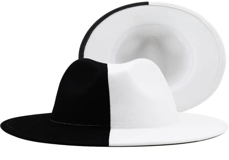 Patchwork blanc noir laine en feutre jazz fedora femmes unisex largeur panama fête trilby cowboy maste gentleman wedding chapeau 2207189582538