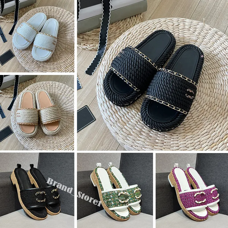 Designer Women Slides Summer Beach Knit Slippers New Style Channel Luxury Brand Sandaler Low Heel Women Tisters With Box