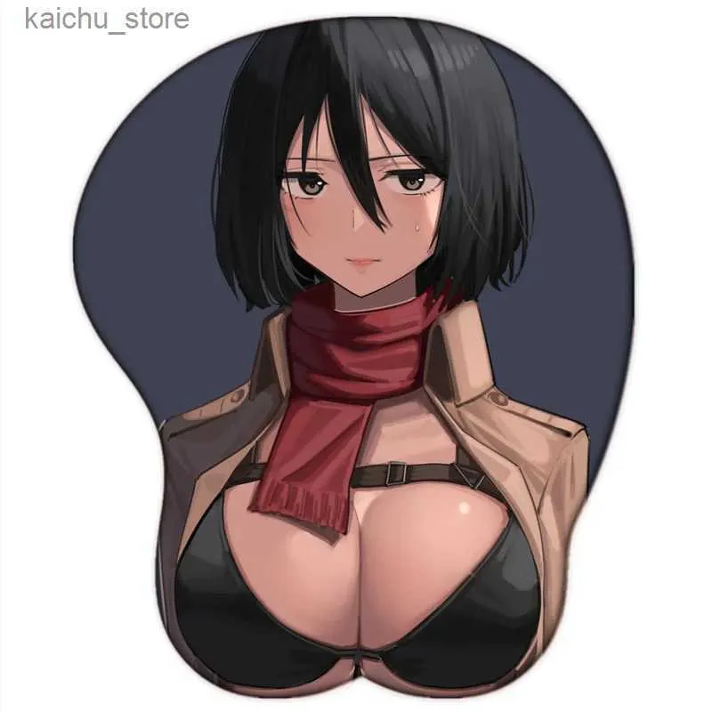 Mouse Pads Wrist Rests Mikasa Ackerman Attack on Titan Sexy Girls Big Oppai and Ass Mousepad Anime Kawaii 3D Mouse Pad with Wrist Rest Soft Silicone Y240419