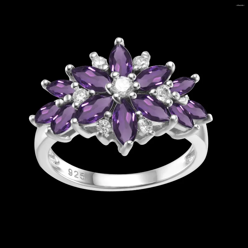 Cluster Anneaux A3732 Ring de permanence 925 Bijoux en argent sterling Amethyst Gemstone Wedding Fleur pour femmes Bridal