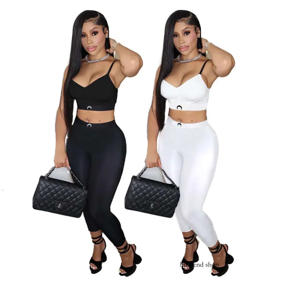 Fashion Women Two -Piece broek Set Maan Gedrukte tanktops Tracksuit Sexy Bodycon Sets Outfit Top en lange broek 648