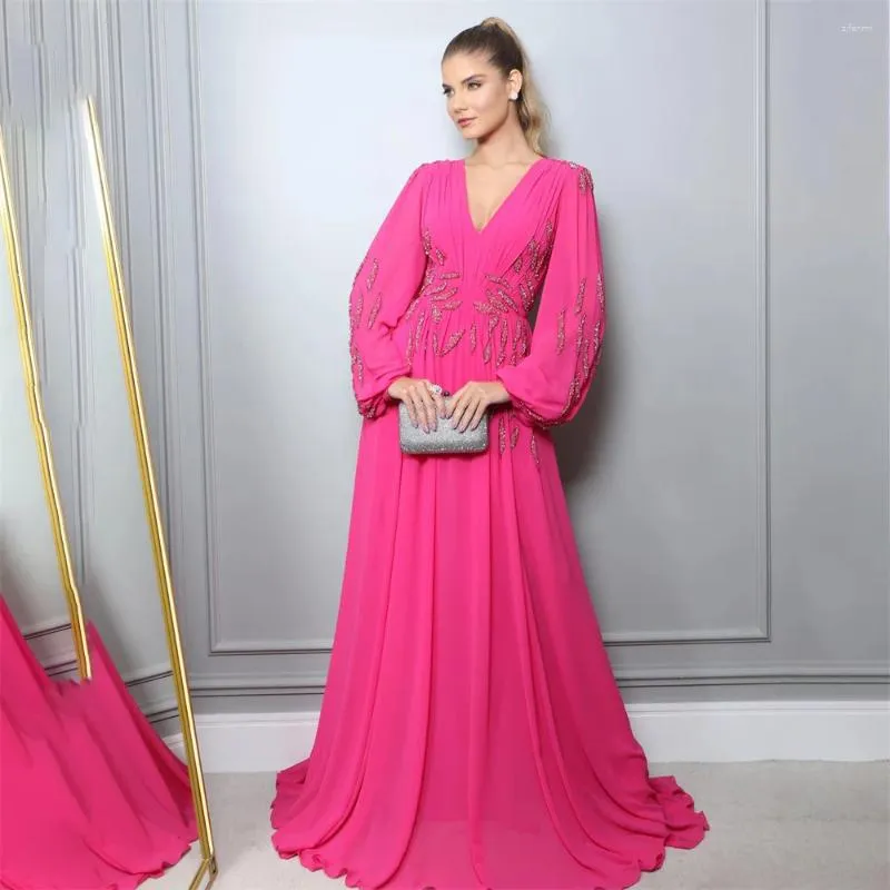 Party Dress Fuchsia Long Sleeve V Neck Embroidered Formal Gown for Special  Occasion from Dhgate Urban Sexy Dresses - price 134.6