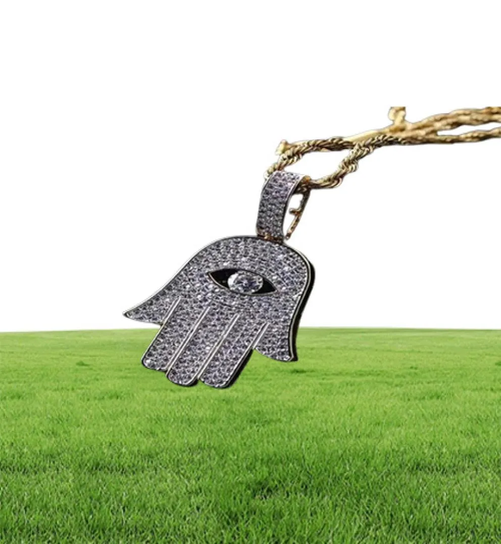 Iced Out Out Hamsa hanger ketting voor mannen luxe designer heren bling diamant hand van fatima hangers hiphop 18k goud vergulde geluk J5956408