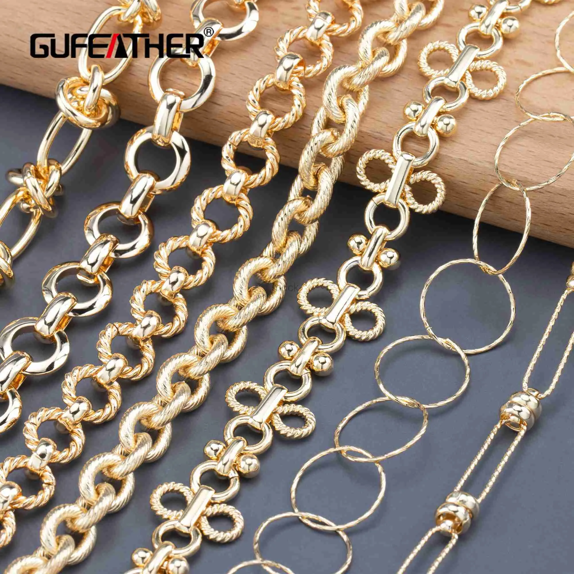 Pendant Necklaces GUFEATHER C170diy chainpass REACHnickel free18k gold platedcopper metalcharmsdiy bracelet necklacejewelry making1m/lot 240419