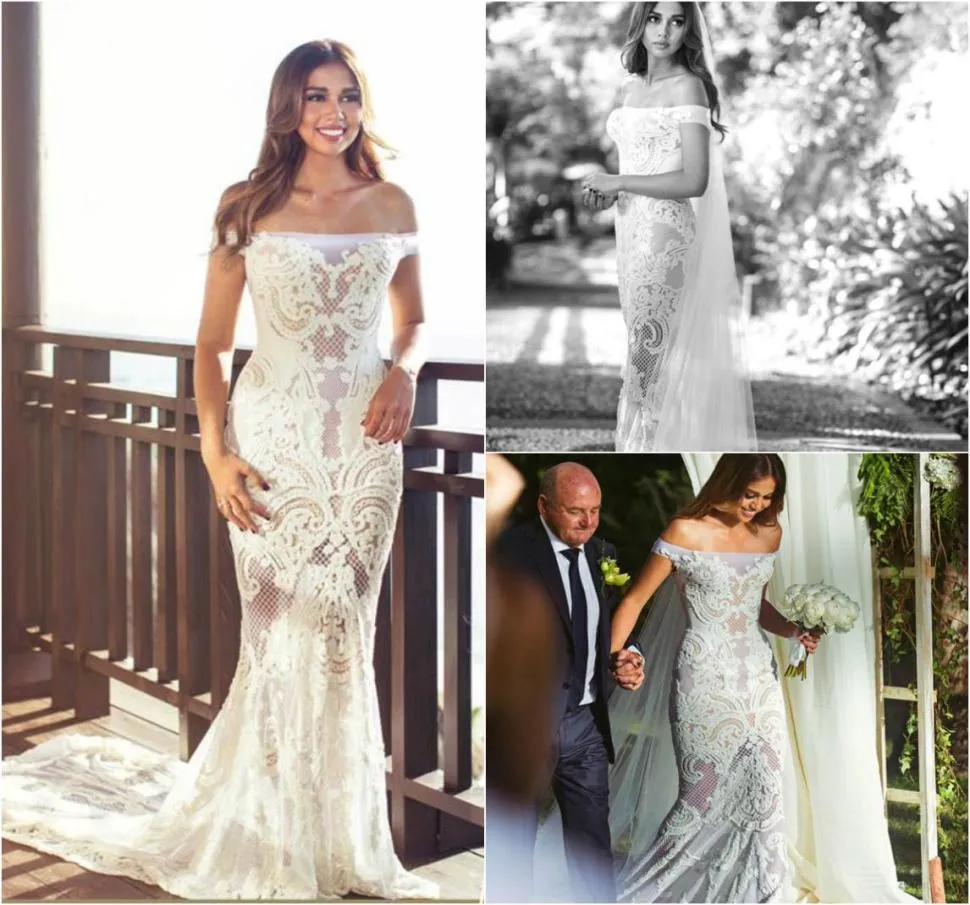 2018マーメイドウェディングドレス肩からオフイリュージョンレースApplQiuesスパンコール国家Vestido de Noiva Plus Size Bridal Gowns5740674