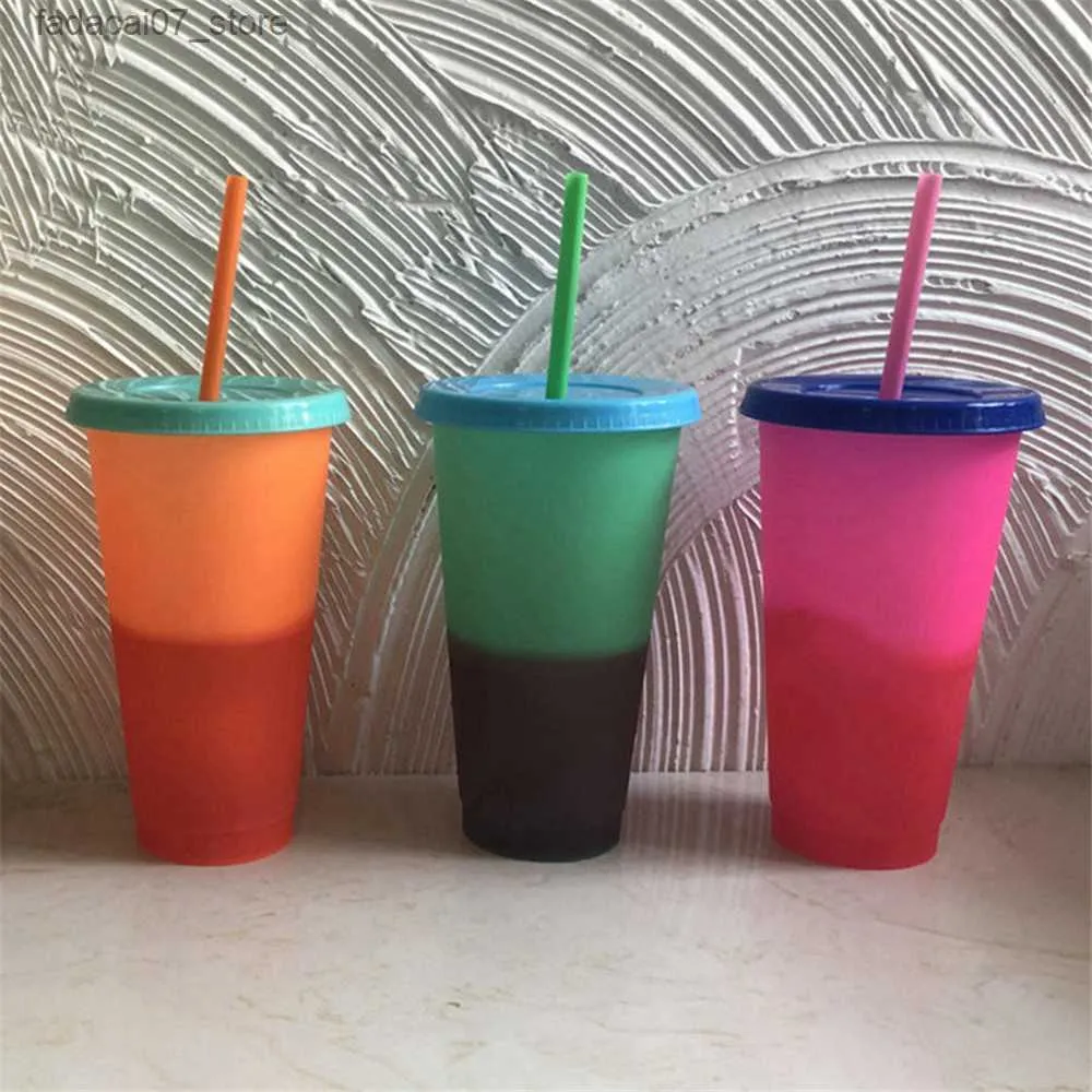 Mugs 24oz Changing Cup Candy Color Drinking Tumblers With Lids and Straws Water Bottle Magic Coffee Beer Cups 08Q240419