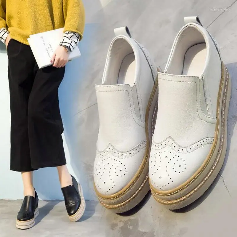 Casual Shoes Arrival Woman Summer Genuine Leather Thick Sole Women Creepers Breathable Flat Platform 2024 Dfv