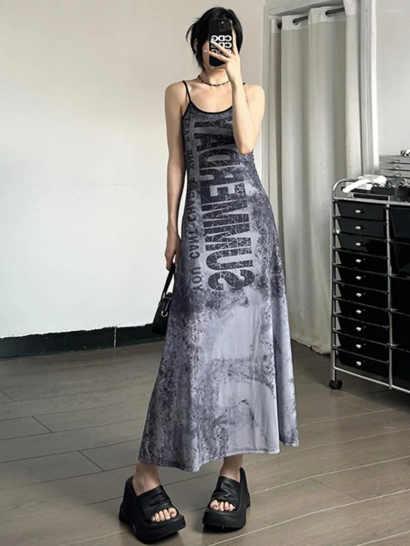 Casual Dresses Design Retro Tie-Dye Gradient High Waist A- Line Slip Dress