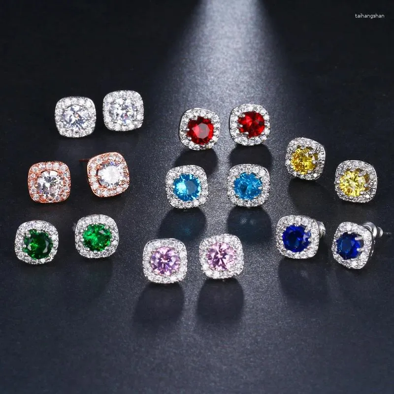 Orecchini per borchie Sugo 2024 Summer Fashion Design semplice 8 colori Opzioni a forma quadra Zircone per ragazze adorabili gioielli Regali di gioielli