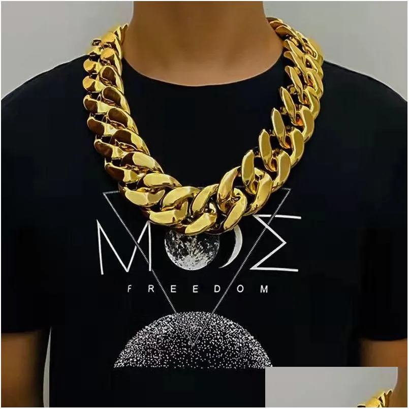 Chains Width 35Mm 45Mm Personality Large Chain Thick Gold Necklace Men Domineering Hip Hop Goth Halloween Treasure Riche Jewelry G2370 Dhbbf