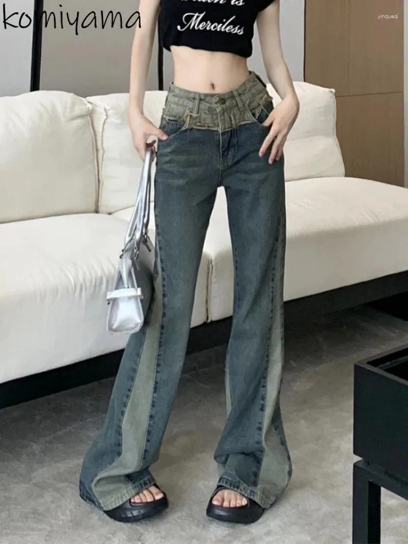 Dżinsy damskie Komiyama Vintage Hit Color High Talle Flare Pantalones Mujer Contrast Denim Pants Autumn 2024 Cobies Clothing