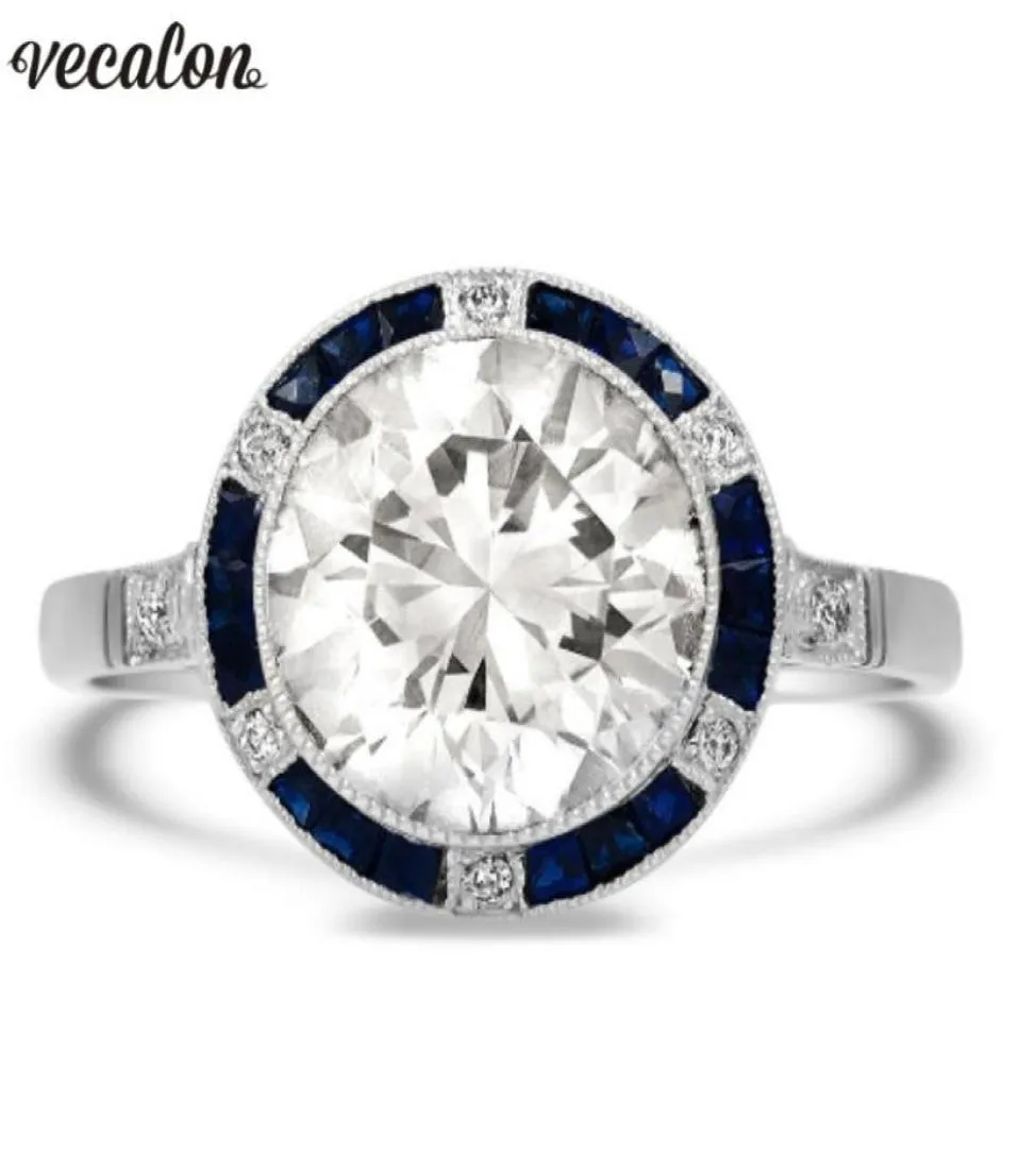 Vecalon 2018 Luxury Ring 925 Sterling Silver Blue Crystal CZ Engagement Wedding Band Ring for Women Bridal Finger Jewelry9614028