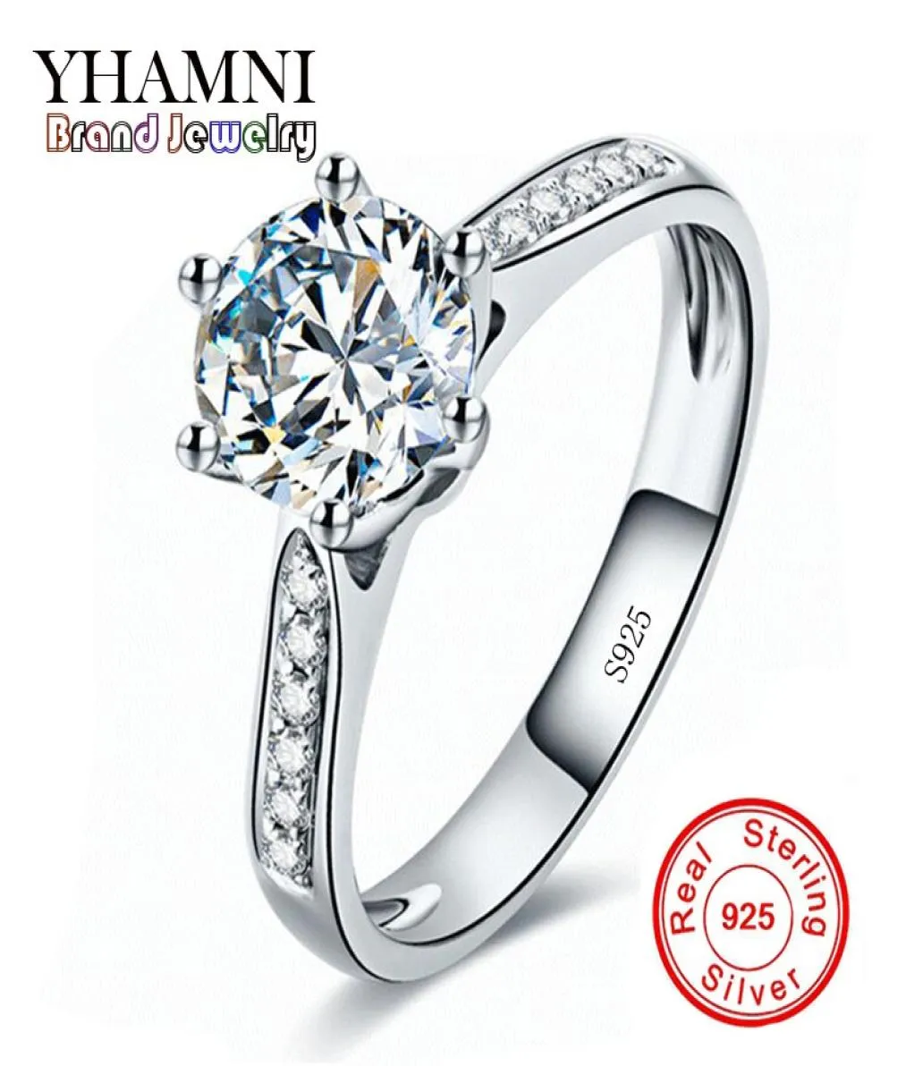 YHAMNI 100 Original Solid Silver Wedding Rings for Women Set 1 Carat SONA CZ Diamond Engagement Ring AR0097047119