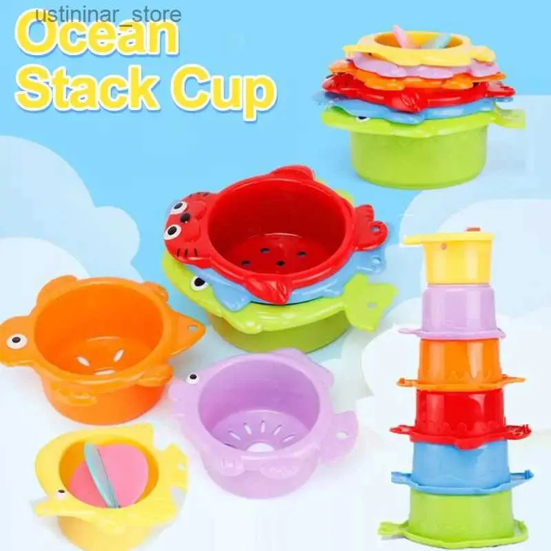 Sable Player Water Fun Cartoon Animal Stack Cup Little Fish Souglass Parent-Child Interaction Game Enfants Educational Bath Bath Beach Water Play Toys L416