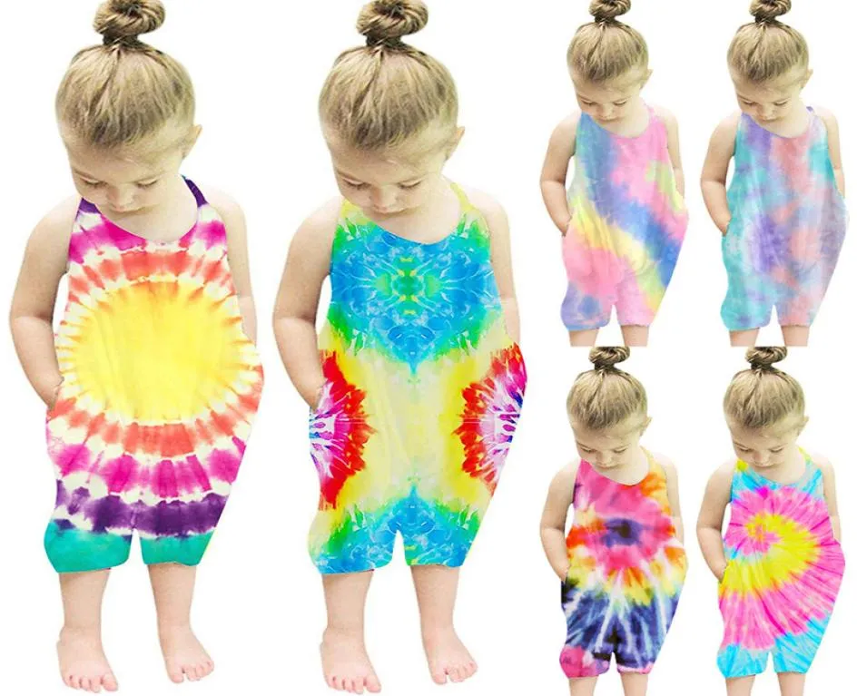 Baby Girls Tie Dye Strap Rompper Ins Tiedye Sling Sopotransmisiones sin mangas 2020 Boutique de verano Boutique para niños M25767805585