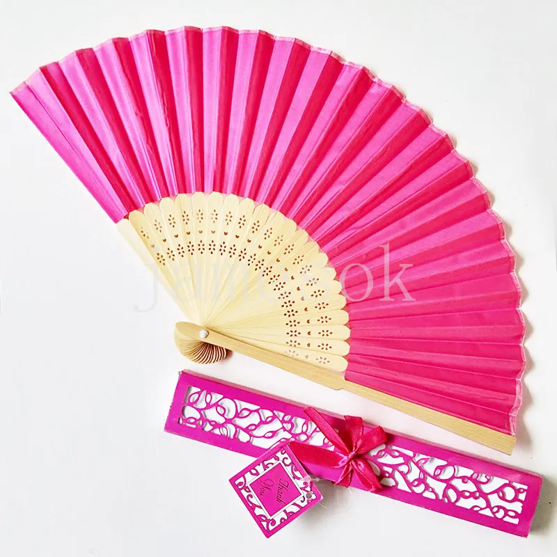 Party Favor 15 Colours Wedding Fan Fan Silk Fold Hand Fani Para Prezent Wedding Return Elegancki fan z opakowaniami DF188