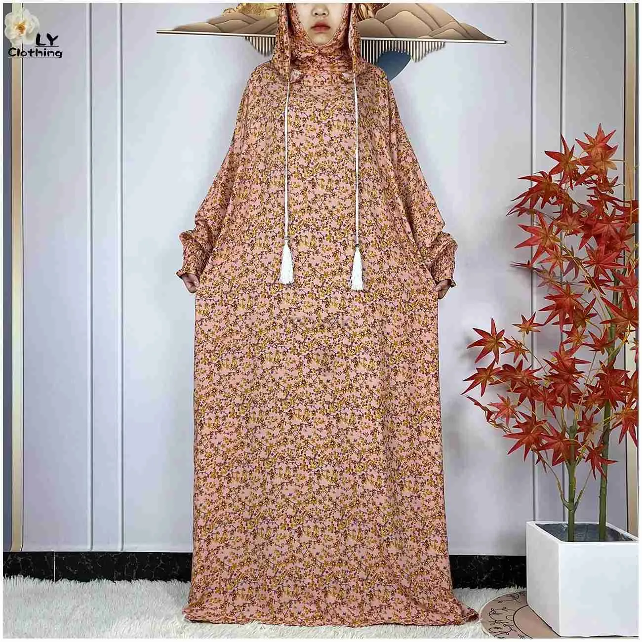 Ethnic Clothing Newest Muslim Hijab Long Sleeve Women Eid Hooded Two Hats Cotton Loose Dress Dubai Islamic Maxi Arab Robe African Abaya Clothing d240419