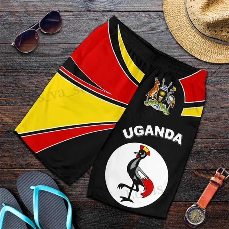 Mäns shorts Uganda National Flag Print Hawaiian Beach Shorts 2024 Summer Outdoor Gym Trunks Snabbtorkning av ishorts modefickor baddräkt T240419