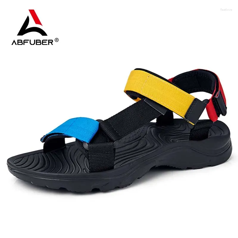 Sandaler äkta läder män bekväm mocka ensamstående utomhus sandalier sommarstrand ihåliga skor fotkläder