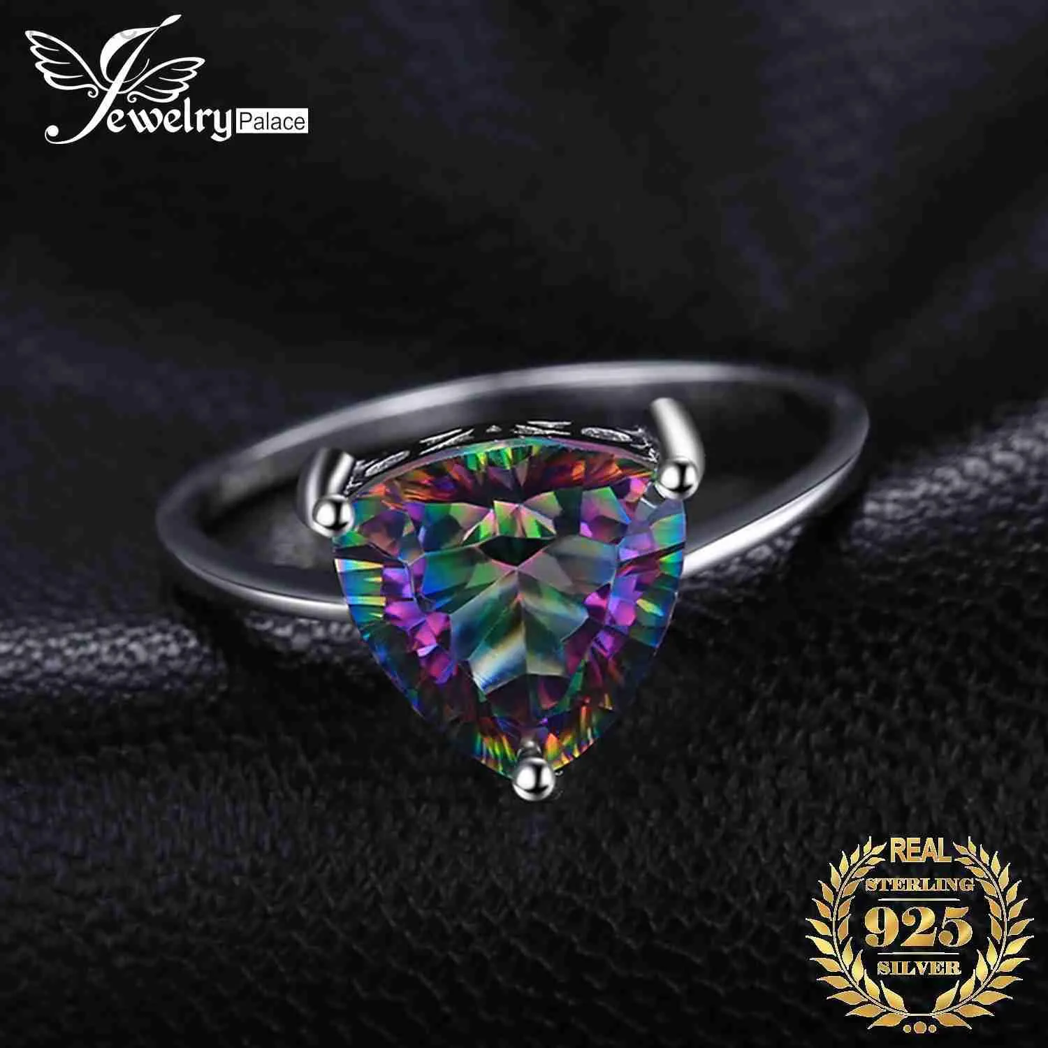 Solitaire Ring JewelryPalace 4.3ct Natural Rainbow Mystic Quartz 925 Engagement de mariage en argent sterling Anneau Solitaire pour femmes New Arrivée D240419