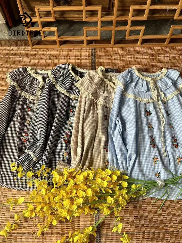 Blans pour femmes chemises à plaid en coton de printemps