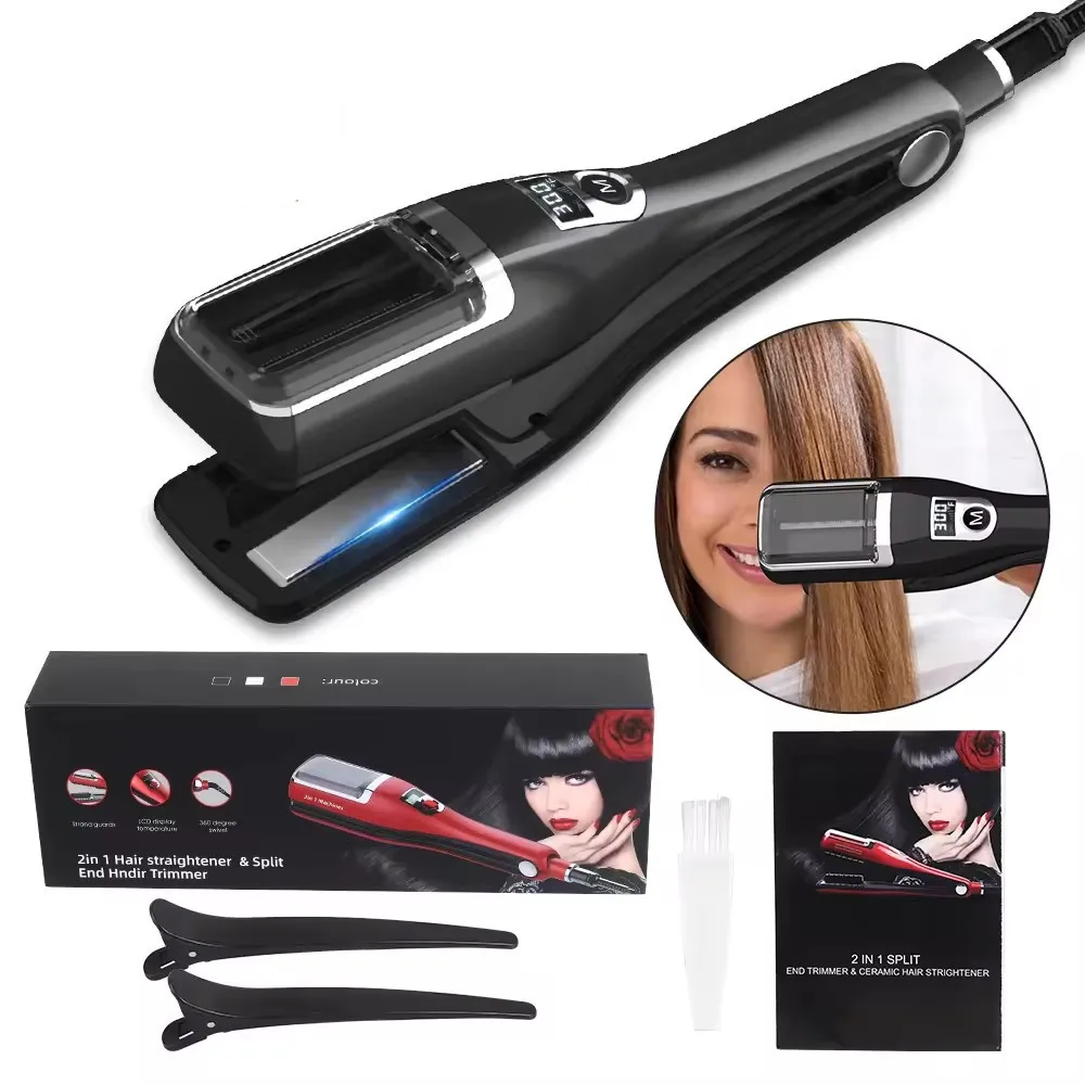 2 en 1 fers à plat Cerramic Hair lissener et coupe-cheveux Trimmer professionnel sans fil Clipper à extrémité divisée automatique pour les femmes