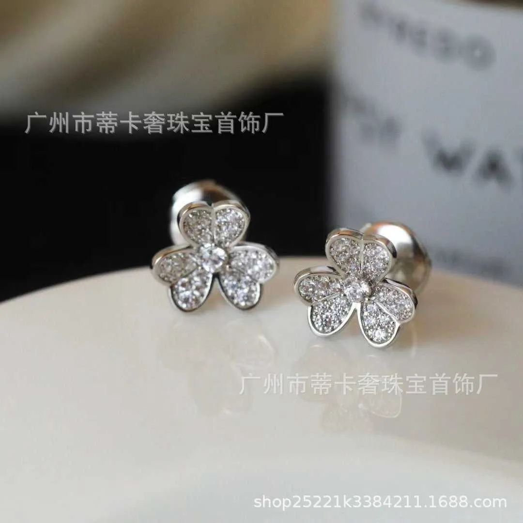 High grade designer Vancleff Mini Clover Earrings for Women 925 Sterling Silver Plated 18K Gold Glossy Face with Diamond Petals Simple and Elegant Style Earrings