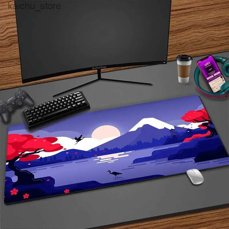 マウスパッドリスト大きなマウスパッドKawaii Plants Office Mausepads 400x900 MousePad Rubber Table Mat Company Desk Pad Blue Landscape Laptop Rugs Y240419