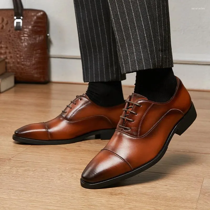 Dress Shoes Three Joints Inside Heightened Business Soft Sole Lace-up Pointed Toe Oxfords