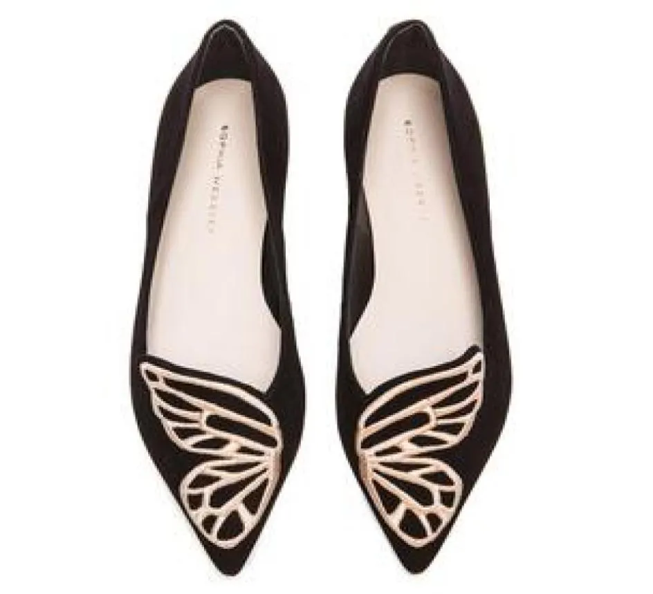 Sophia Webster Lady suede Leather Dress Shoes Butterfly Wings Embroidery Sharp Flat Shallow Women039s Single Shoes Size 343415768