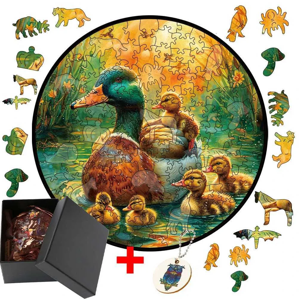 3D Puzzles Wooden Animal Jigsaw Puzzle Duck Shape Family Interactive Game Educational Toy for Kids and Adult Irregular Shapes Birthday Gift 240419