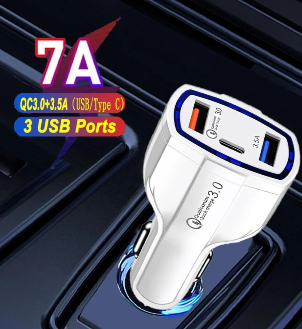 Chargeur de voiture à 3port 35A USB QC30 Typec Facture facture pour iPhone Xiaomi Samsung mini