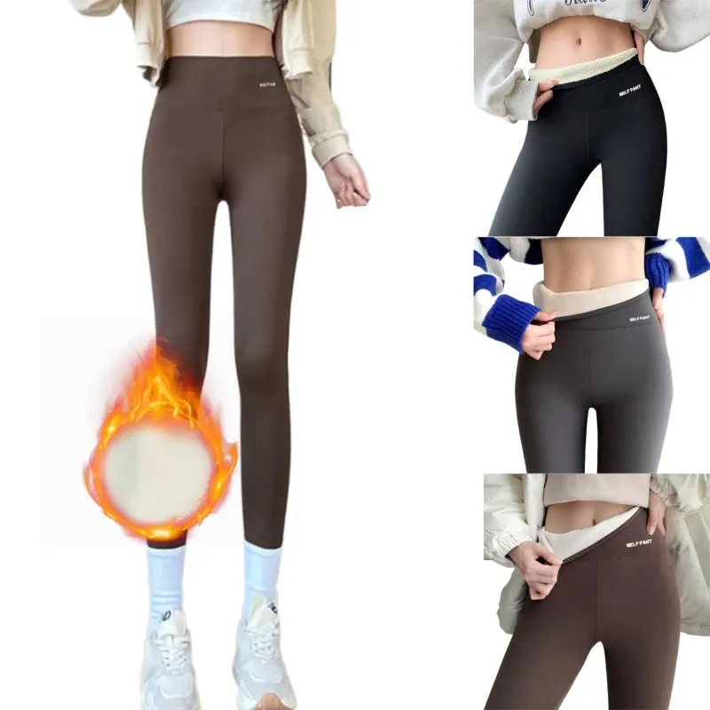 Calça ativa lã forrada perneiras de inverno com bolsos para mulheres com cintura alta térmica mole algodão short roupas de treino