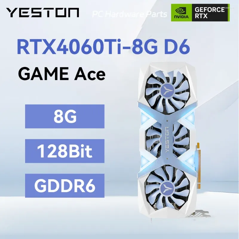 Cartões de gráficos Yeston RTX4060TI VEDIO GDDR6 RTX 4060TI 8G NVIDIA GAMING GPU 3XDP 1XHDMI 8PIN 128 BIT para B650M WIFI SOBELA 7700X