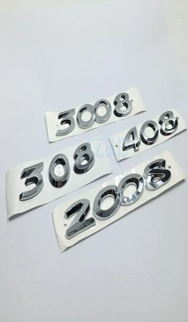 3D Chrome Silver Autocollant pour Peugeot 2008 3008 308 408 Lettres Badge Emblem Logo Car Trunk arrière décalant 9993260