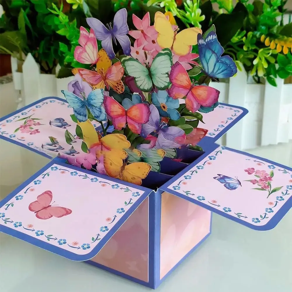 voor verjaardagstropische bloei wenskaart 3d pops-up bouquet daisycarnation papier bloemen roselilysunflowertulip 240419