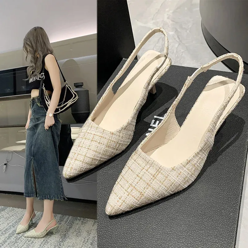 Sea Salt Blue Pointed High Heel Sandals for Women Back Hollow Half Headed Single Shoes Fashion Versatile Casual Shoes 240418