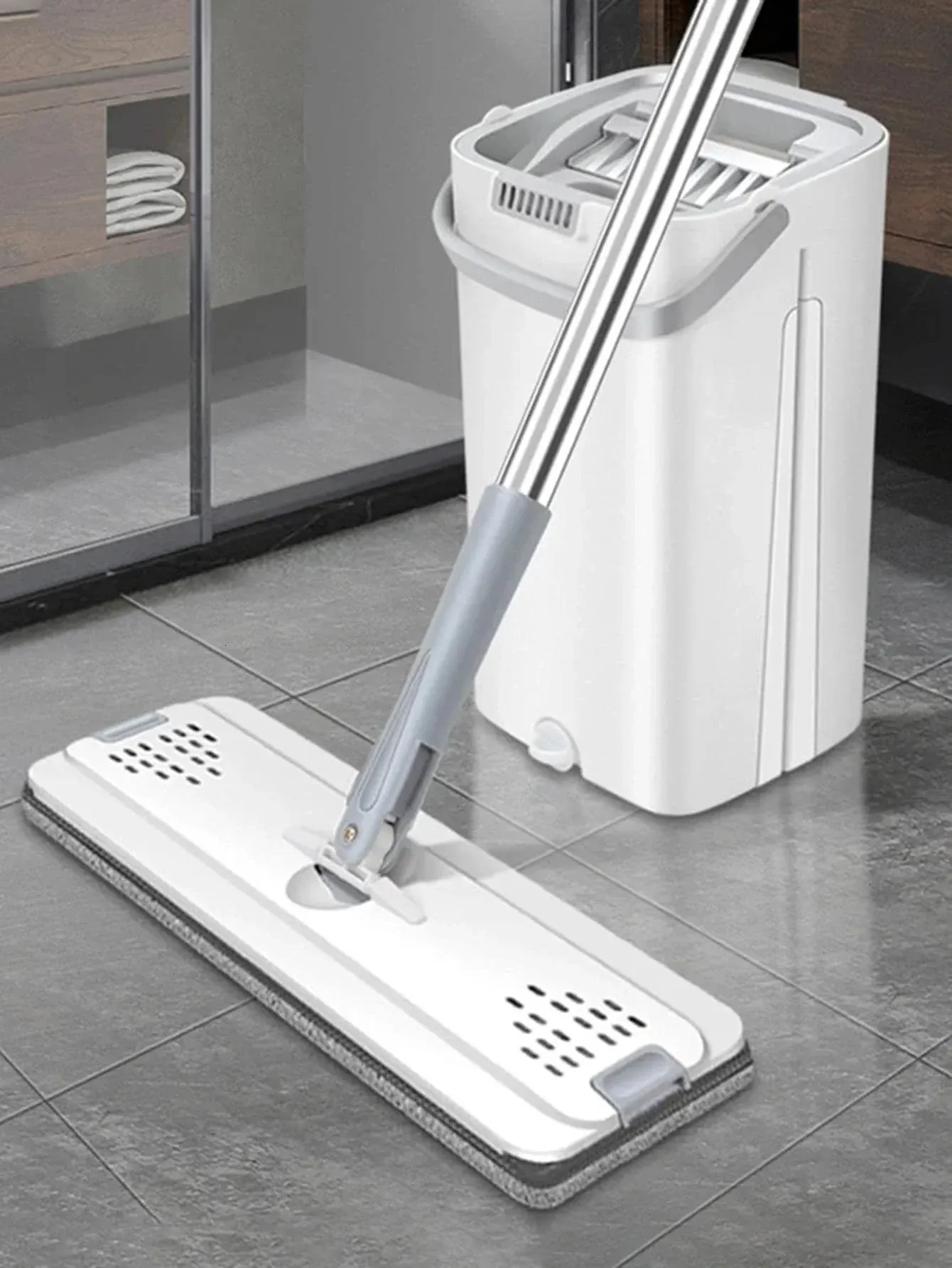 1set Squeeze Mop Magic Floor z wiadrem płaski 360 stopni Rotacja dla domu Wash House Kitchen Cleaning Narzędzie do czyszczenia łazienki 240418